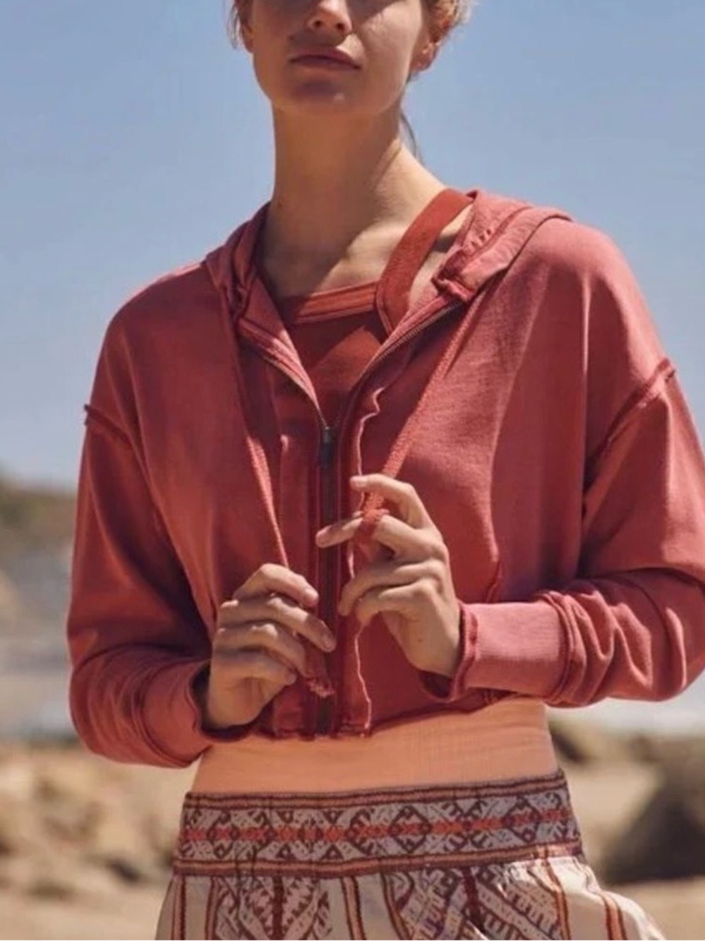 FP Movement Body Language Cropped Zip Hoodie, Savanah Rose, S, very good cond